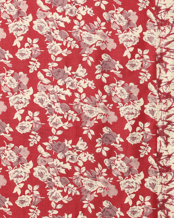 Indiehaat | Kashmiri Silk Printed Saree Deep Red & Cream