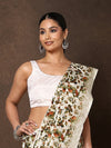 Indiehaat | Kashmiri Silk Printed Saree White & Green