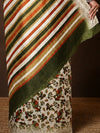 Indiehaat | Kashmiri Silk Printed Saree White & Green