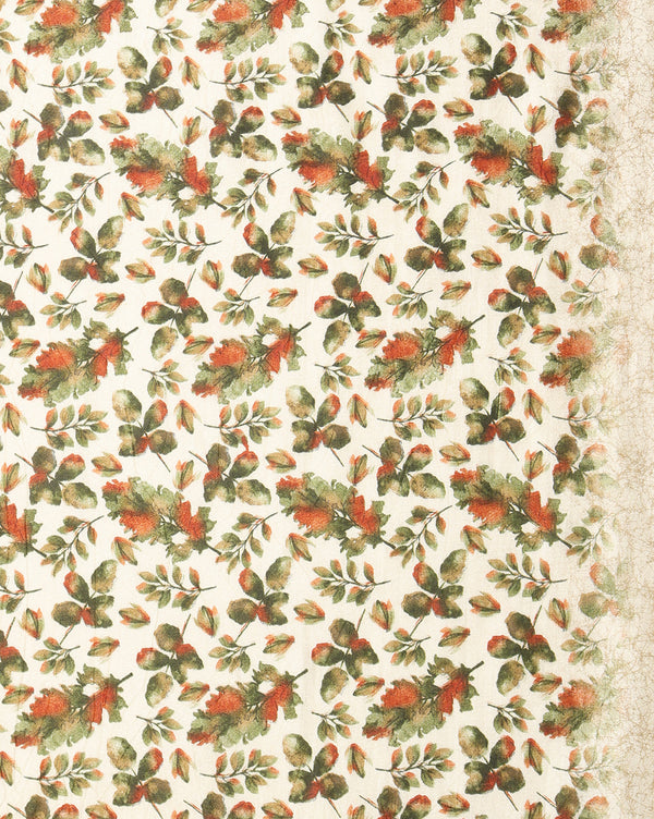 Indiehaat | Kashmiri Silk Printed Saree White & Green