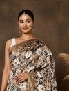 Indiehaat | Kashmiri Silk Printed Saree Taupe & Brown