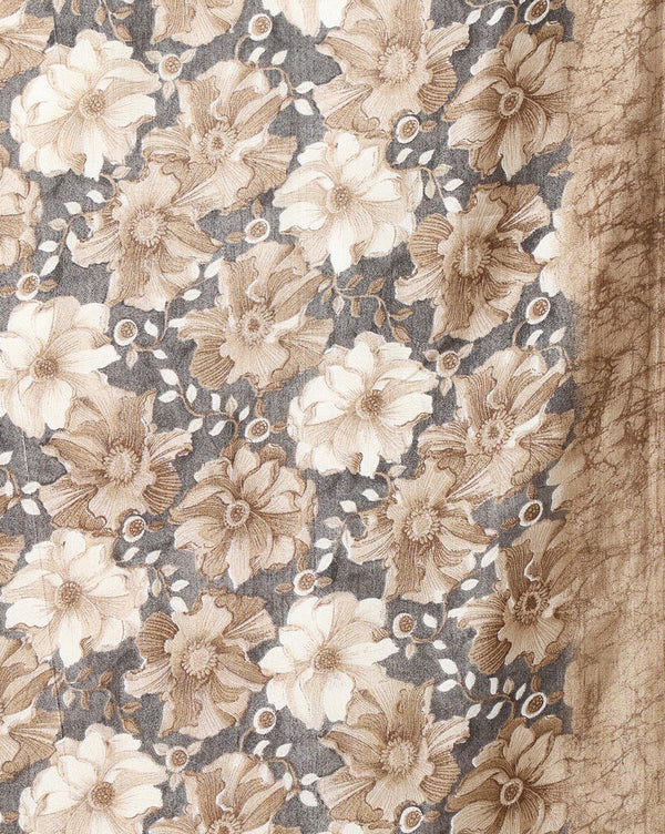 Indiehaat | Kashmiri Silk Printed Saree Taupe & Brown