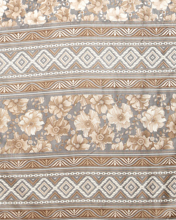 Indiehaat | Kashmiri Silk Printed Saree Taupe & Brown