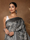 Indiehaat | Kashmiri Silk Printed Saree Grey & Black