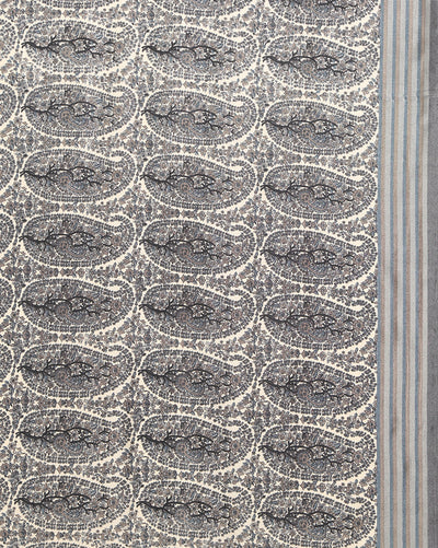 Indiehaat | Kashmiri Silk Printed Saree Grey & Black