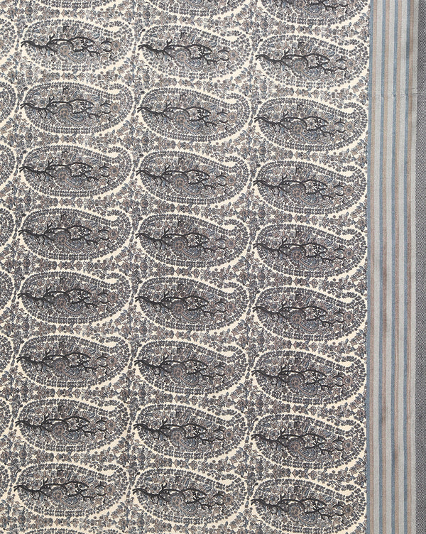 Indiehaat | Kashmiri Silk Printed Saree Grey & Black
