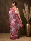 Indiehaat | Kashmiri Silk Printed Saree Maroon & Deep Pink