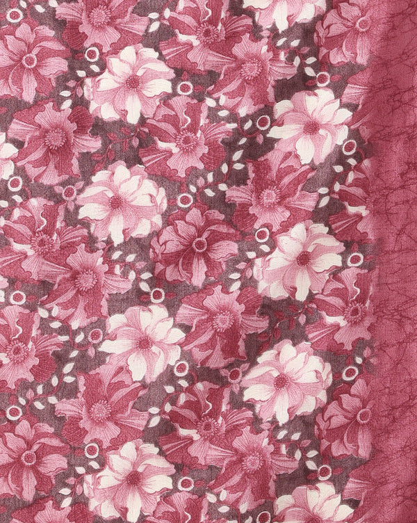 Indiehaat | Kashmiri Silk Printed Saree Maroon & Deep Pink