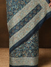 Indiehaat | Kashmiri Silk Printed Saree Dark Grey & Teal 