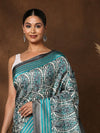 Indiehaat | Kashmiri Silk Printed Saree White & Teal