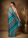 Indiehaat | Kashmiri Silk Printed Saree White & Teal