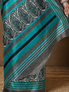 Indiehaat | Kashmiri Silk Printed Saree White & Teal