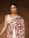 Indiehaat | Kashmiri Silk Printed Saree Off-White & Red