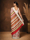 Indiehaat | Kashmiri Silk Printed Saree Off-White & Red