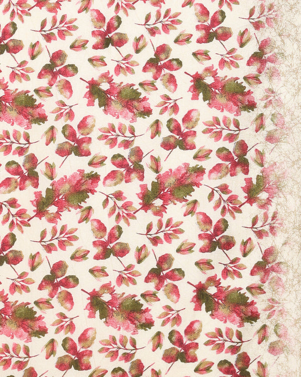 Indiehaat | Kashmiri Silk Printed Saree Off-White & Red