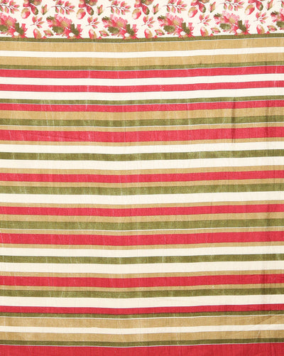 Indiehaat | Kashmiri Silk Printed Saree Off-White & Red