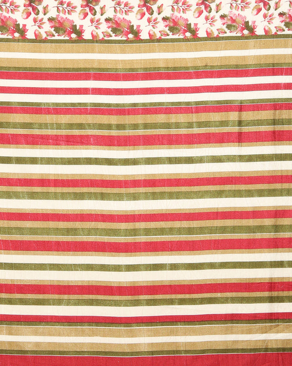 Indiehaat | Kashmiri Silk Printed Saree Off-White & Red