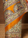 Indiehaat | Kashmiri Silk Printed Saree Off-White & Musta