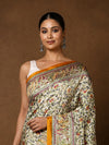 Indiehaat | Kashmiri Silk Printed Saree Off-White & Musta