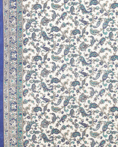 Indiehaat | Kashmiri Silk Printed Saree White & Dark Blue