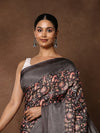 Indiehaat | Kashmiri Silk Printed Saree Dark Grey & Charcoal