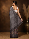 Indiehaat | Kashmiri Silk Printed Saree Dark Grey & Charcoal