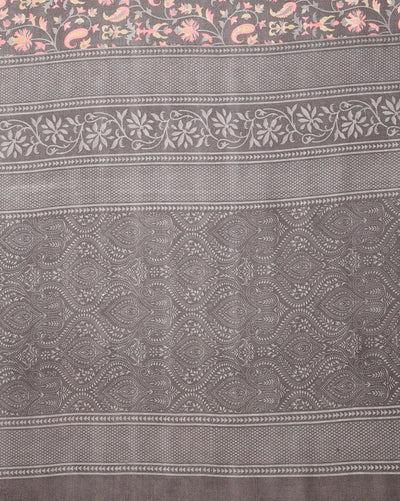 Indiehaat | Kashmiri Silk Printed Saree Dark Grey & Charcoal