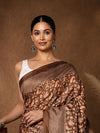 Indiehaat | Kashmiri Silk Printed Saree Brown & Dark Brown