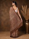 Indiehaat | Kashmiri Silk Printed Saree Brown & Dark Brown