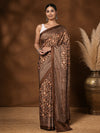 Indiehaat | Kashmiri Silk Printed Saree Brown & Dark Brown