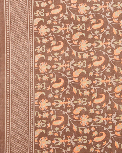 Indiehaat | Kashmiri Silk Printed Saree Brown & Dark Brown