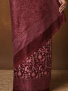 Indiehaat | Kashmiri Silk Printed Saree Maroon