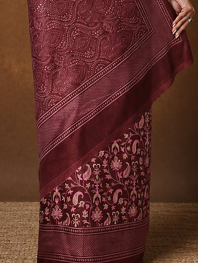 Indiehaat | Kashmiri Silk Printed Saree Maroon