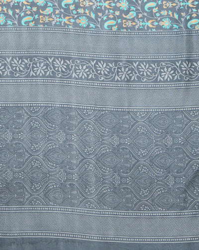 Indiehaat | Kashmiri Silk Printed Saree Charcoal Grey