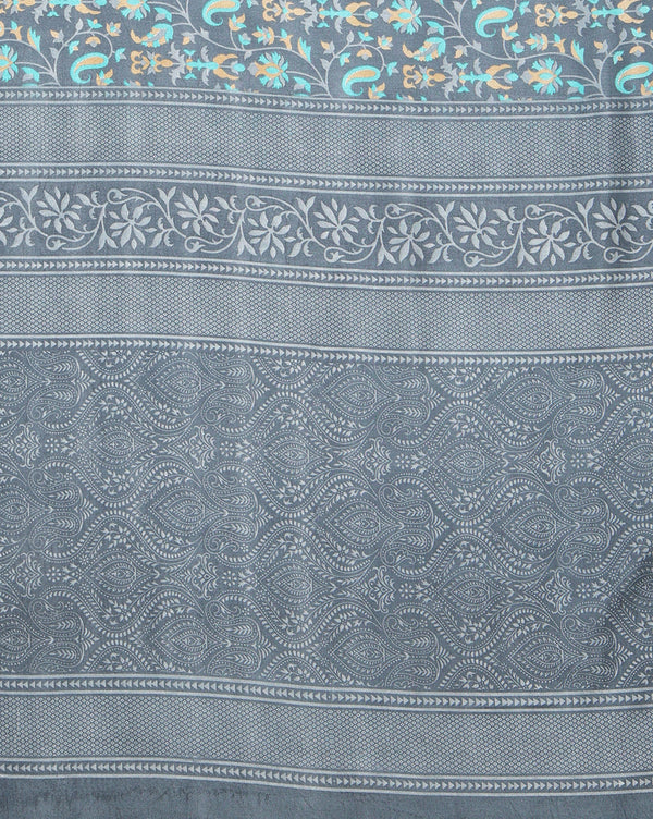Indiehaat | Kashmiri Silk Printed Saree Charcoal Grey