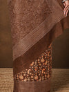 Indiehaat | Kashmiri Silk Printed Saree Brown & Dark Brown