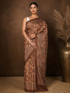 Indiehaat | Kashmiri Silk Printed Saree Brown & Dark Brown
