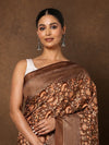 Indiehaat | Kashmiri Silk Printed Saree Brown & Dark Brown