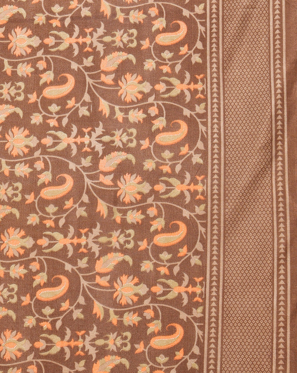 Indiehaat | Kashmiri Silk Printed Saree Brown & Dark Brown
