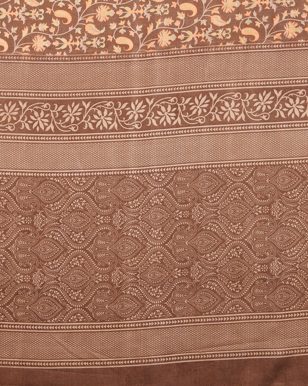 Indiehaat | Kashmiri Silk Printed Saree Brown & Dark Brown
