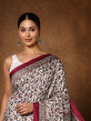 Indiehaat | Kashmiri Silk Printed Saree Off-White & Maroon