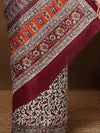 Indiehaat | Kashmiri Silk Printed Saree Off-White & Maroon