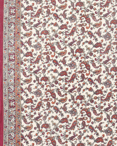 Indiehaat | Kashmiri Silk Printed Saree Off-White & Maroon