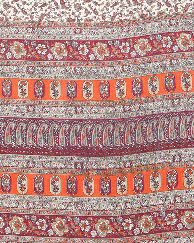 Indiehaat | Kashmiri Silk Printed Saree Off-White & Maroon