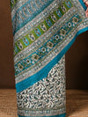 Indiehaat | Kashmiri Silk Printed Saree White & Blue