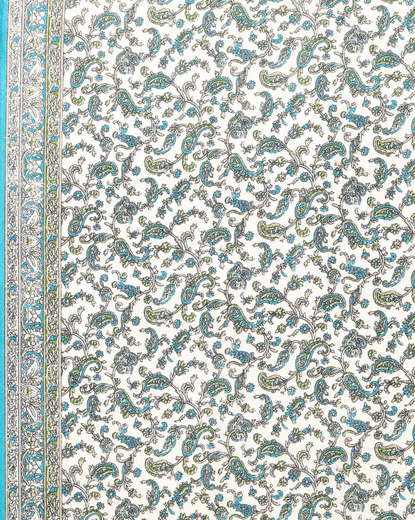 Indiehaat | Kashmiri Silk Printed Saree White & Blue