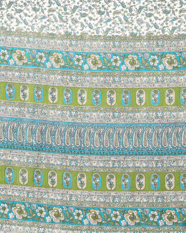 Indiehaat | Kashmiri Silk Printed Saree White & Blue