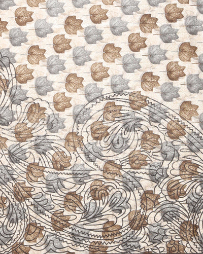 Indiehaat | Kashmiri Silk Printed Saree Beige & Brown