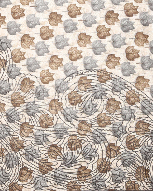 Indiehaat | Kashmiri Silk Printed Saree Beige & Brown