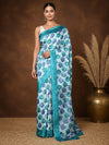 Indiehaat | Kashmiri Silk Printed Saree Light Blue & Teal